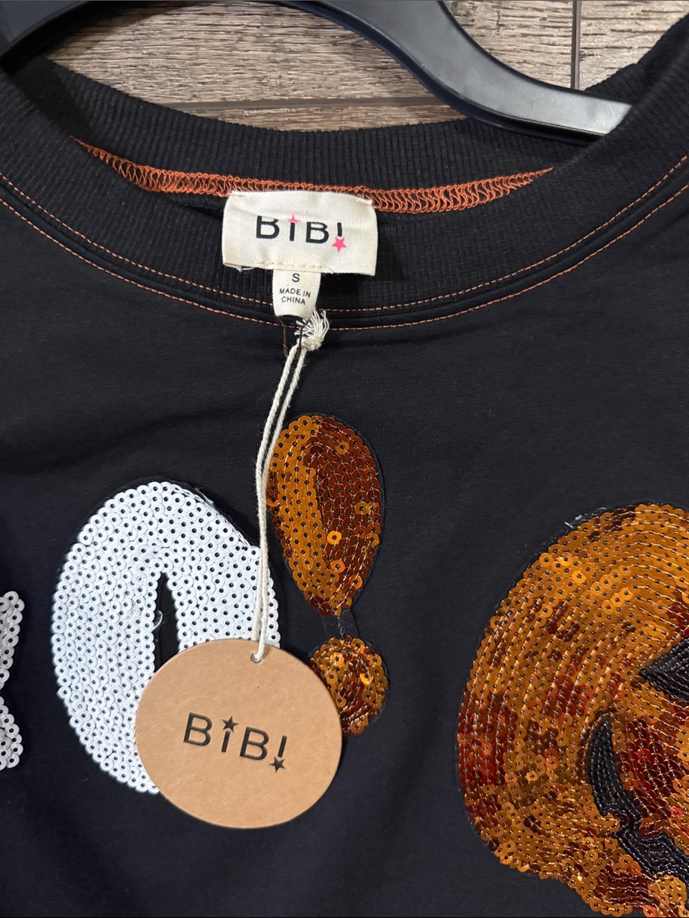 BiBi Black & Orange Sequin Pumpkin 'BOO' Halloween Sweatshirt - Picture 2 of 5